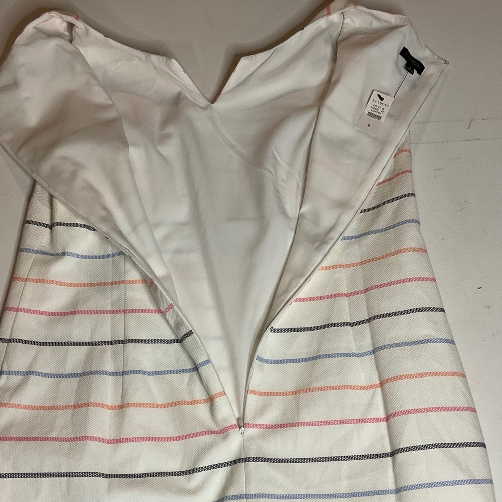 TALBOTS rainbow stripe cotton white Biscay sheath dress pastel NWT 8 preppy pink - Picture 7 of 10